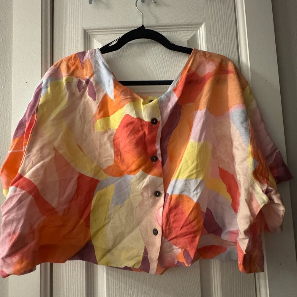 🎨 Linen Blend Abstract Print Button-Front Top | XXL | NWT - Picture 8 of 9